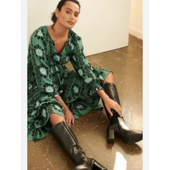 Omika Riviera Floral Maxi Dress Anthropologie XS Lisha Emerald Boho Cottagecore - Picture 6 of 15